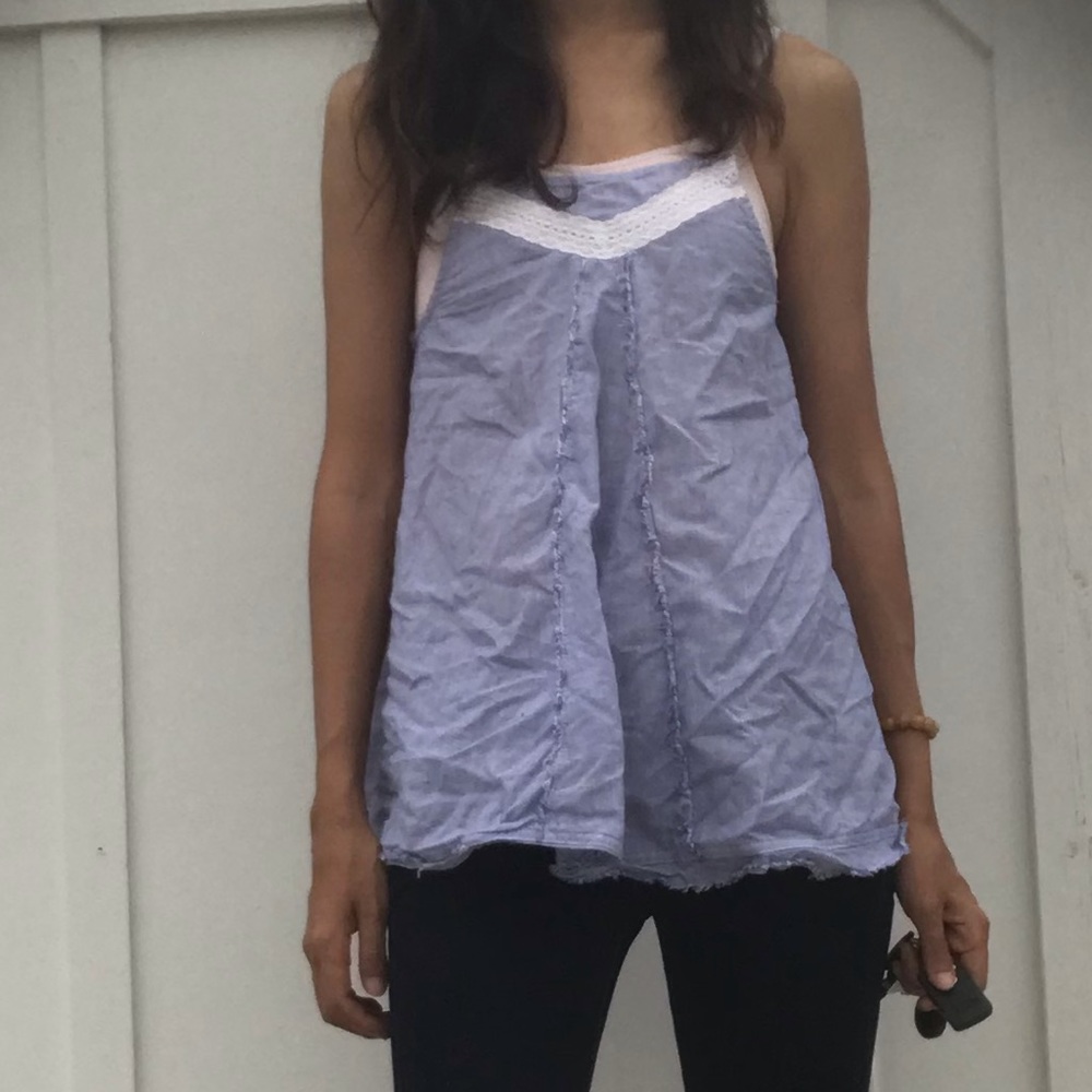 Z supply small striped crochet lace accent tank